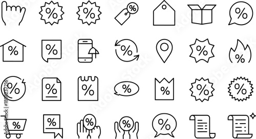 Set of discount percentage icons shopping sales