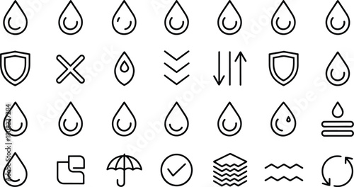 Set of Line Icon for Water Resistance Properties