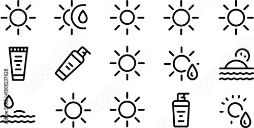 Summer Vacation Outline Icons Set Black