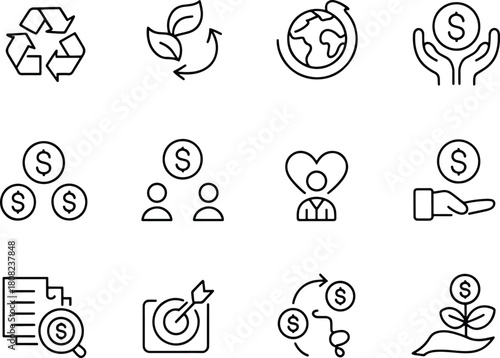 Sustainable investing and environmental responsibility icons