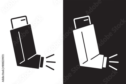 Asthma inhaler icon medical treatment for respiratory disease simple flat vector illustration isolated on white and black background