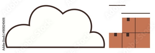 Cloud outline beside stacked boxes highlighting storage, organization, logistics, and data transfer. Ideal for technology, e-commerce, supply chain, cloud computing, warehouse delivery and data