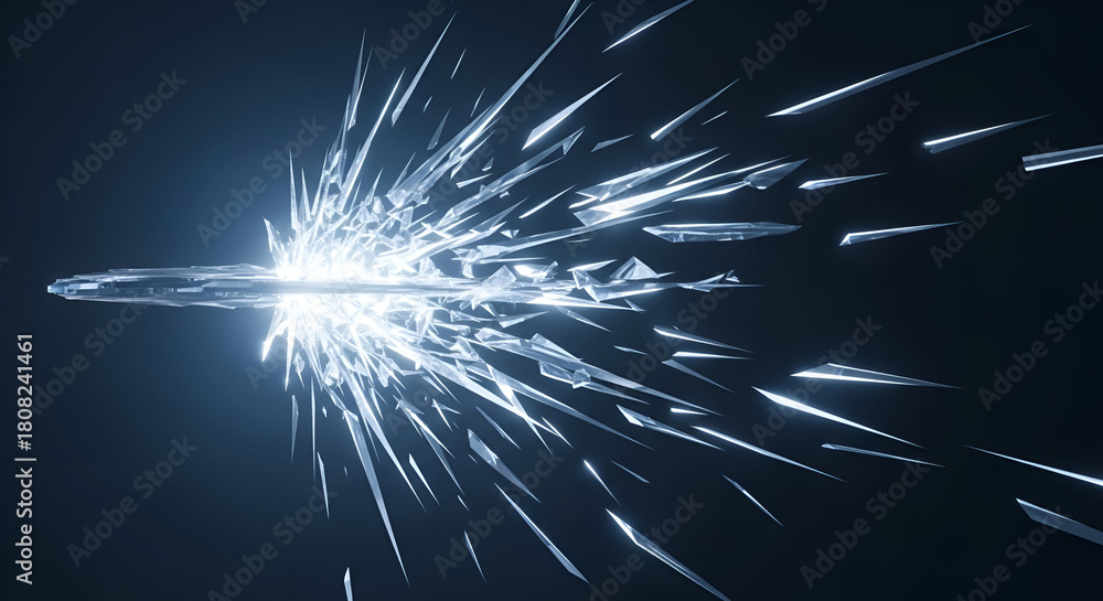Fototapeta premium Abstract glowing explosion effect with shards on a dark background, technology art