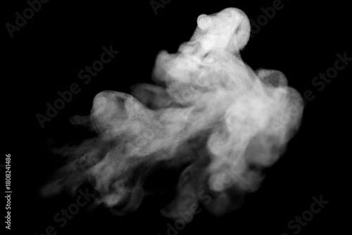 Soft drifting white smoke forming dynamic swirling shapes on a dark black background, creating an abstract atmospheric texture perfect for motion graphics, visual effects, and creative design projects