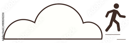 Person stepping towards a large cloud suggesting digital transformation, growth, or cloud computing. Ideal for technology, innovation, achievement, goal-setting, cloud-based solutions, futurism