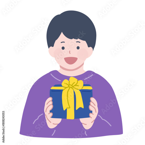 笑顔でギフトボックスを持っているお兄ちゃん