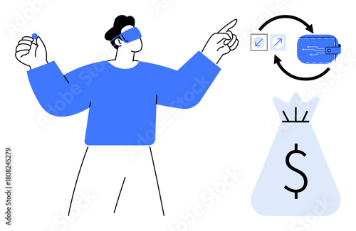 Individual interacting with digital interface, representing online financial transactions. Ideal for concepts thumbs up fintech, online banking, cryptocurrency, e-commerce, savings, investments