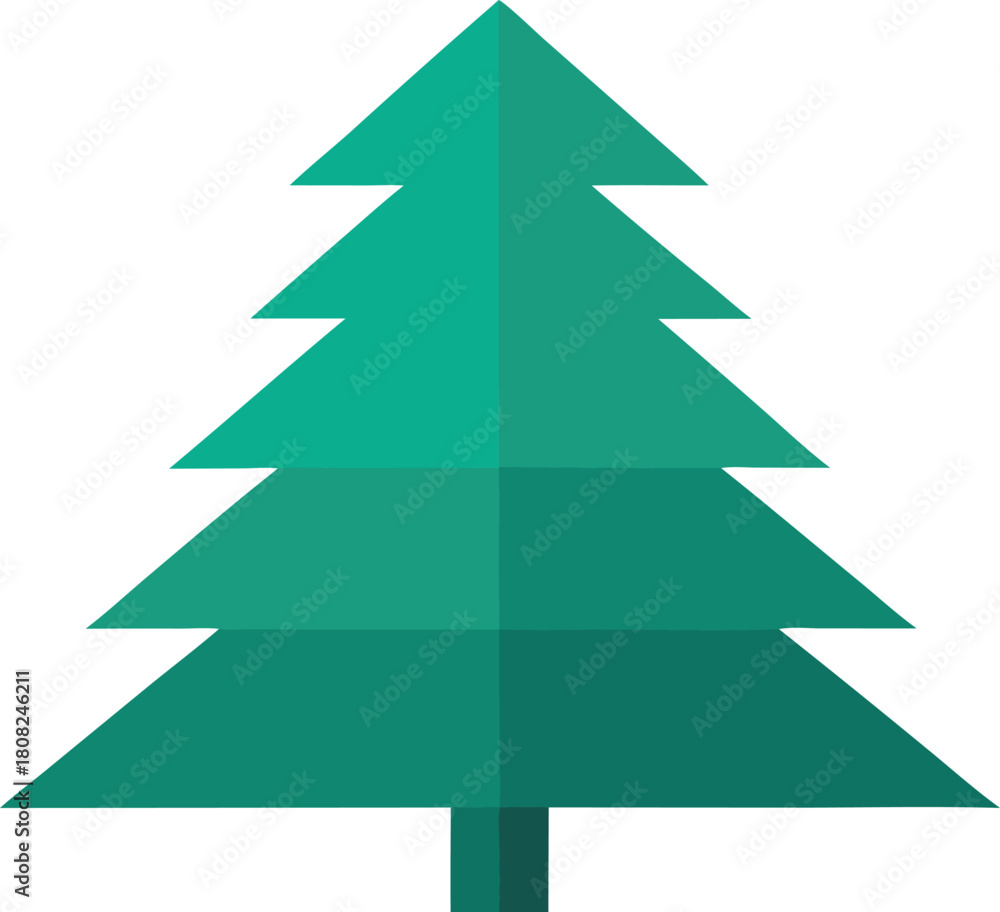 Obraz premium Simple geometric green christmas tree icon on white background