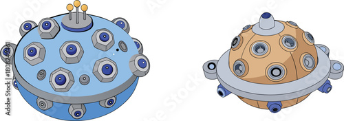 Futuristic mini space colony perched on a giant metallic nut and bolt, with tiny astronauts, domed buildings, antennas, and robots exploring a sci-fi mechanical landscape, highly detailed imaginative 