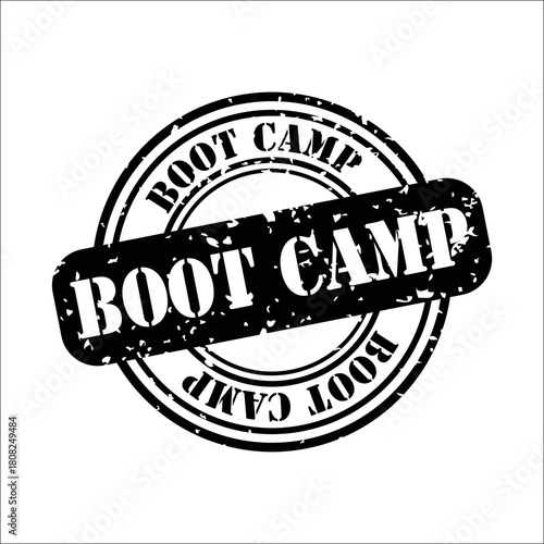 Vibrant boot camp logo with bold typography and distressed texture