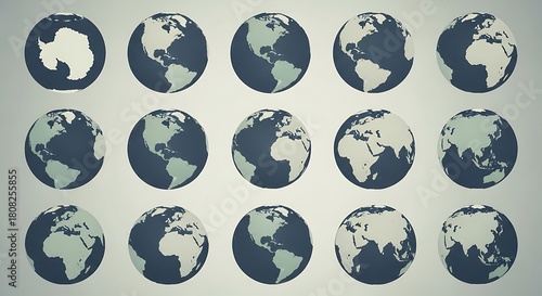 A series of stylized oval illustrations depicting the earth s rotation showing different continents and landmasses from various angles and perspectives