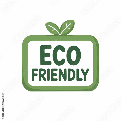 Vibrant green eco friendly badge or label with leaf illustration for sustainable product packaging and environmental consciousness campaigns
