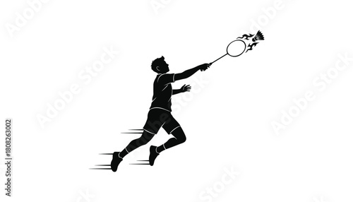 Badminton player hitting shuttlecock isolated on white background, Vector