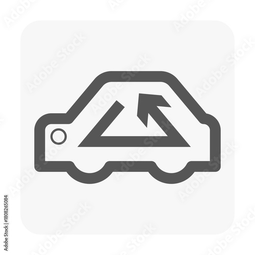 Vector icon of car with swirling arrow, representing interior air recirculation function. Designed to illustrate optimal air quality, improved ventilation and climate control efficiency for vehicle.