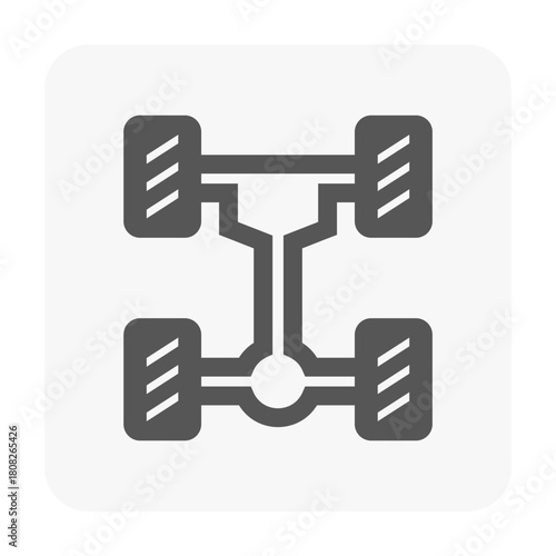 Top-view car axle vector icon in clean, minimalist style. Highlights key drivetrain components for vehicle manuals, dashboard indicators, UI design, automotive infographics, and technical illustration