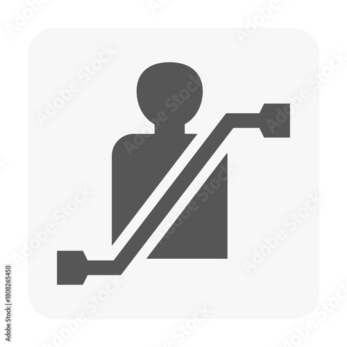 A clean, minimalist vector icon showing a person securely fastened with a seatbelt, representing vehicle safety, protection, driving awareness, and essential automotive dashboard indicators.