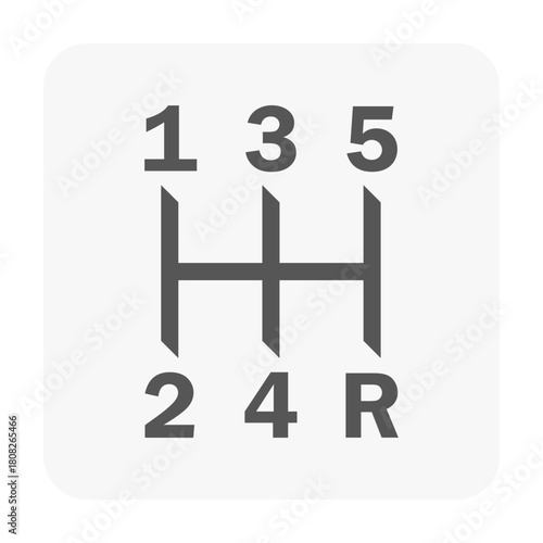 Vector icon of gear shift layout, displaying the numbered positions of a manual transmission. Ideal for automotive dashboards, gear lever interfaces, driving instruction and technical design.
