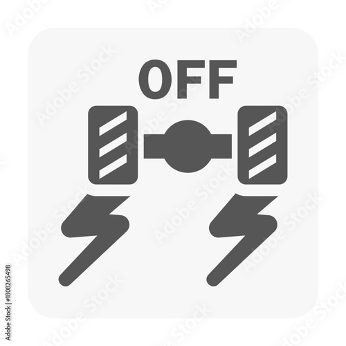 Differential lock axle and wheel system icon for vehicle dashboards, control buttons. Represents off status of diff-lock mode selection of enhanced traction, performance and off-road driving stability