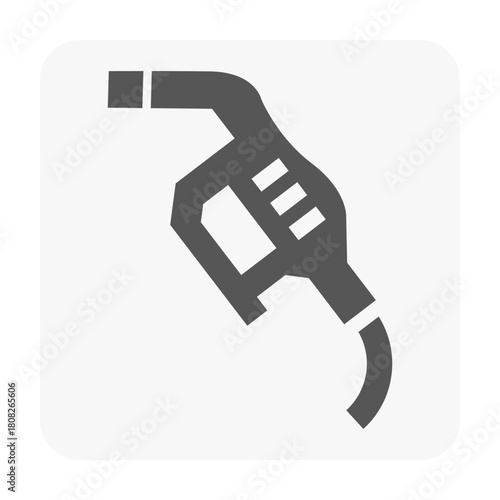 Monochrome vector illustration of fuel pump nozzle, symbolizing refueling, energy supply, transportation, low energy alert and oil and gas industry, ideal for UI buttons, dashboards and elements.