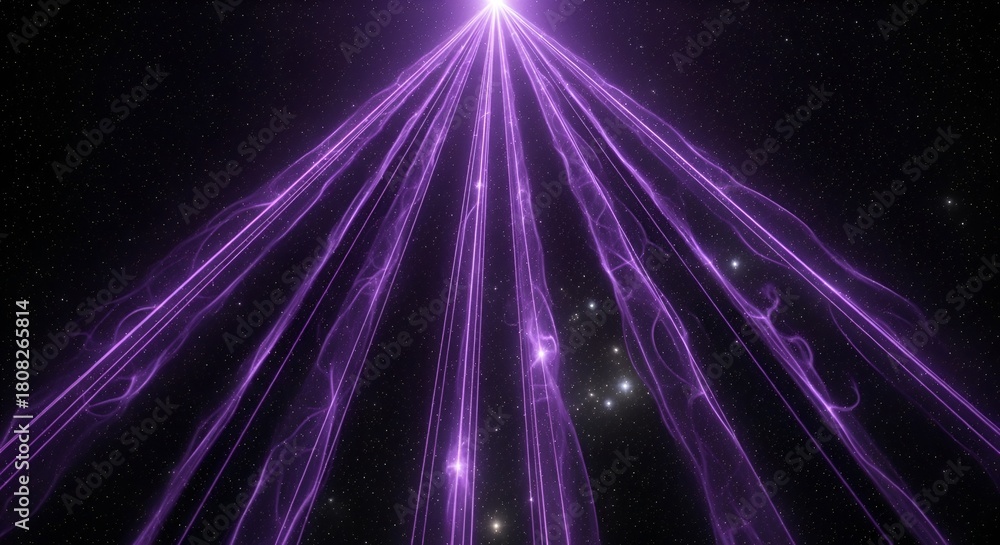 Naklejka premium Cosmic Radiance: Abstract Purple Light Beams Illuminating the Starry Expanse
