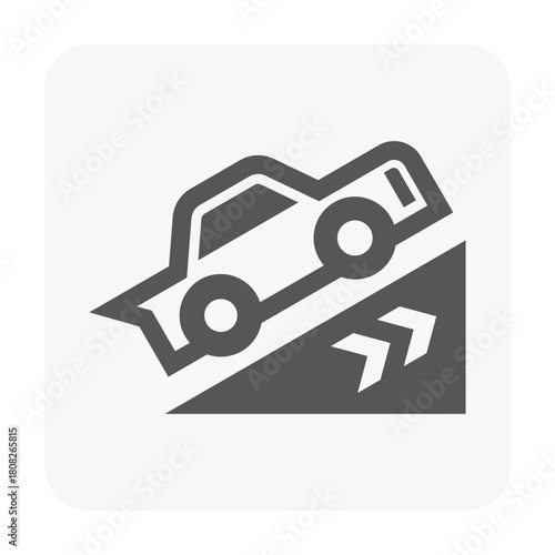 Vector illustration of vehicle climbing incline, symbolizing terrain mode selection for enhanced performance, traction, safety and off-road capability for automotive dashboards, mobility systems.