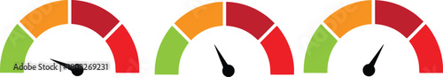 speedometer color icon set. Low, medium, high speedometer sign. Rating Speed Meter vector 