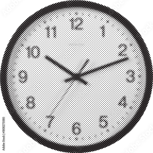 Halftone Black Alarm Clock Illustration Isolated on White Background