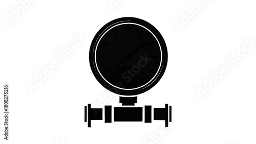 Vector illustration of black and white illustration of a pressure gauge connected to a pipe, isolated on transparent background 