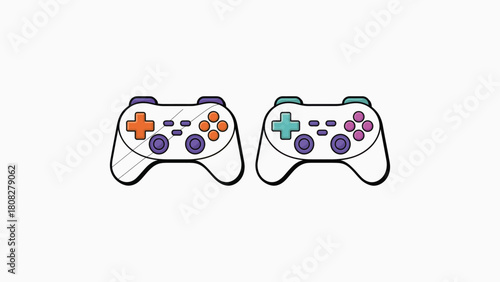 Print Colorful Line Art Game Controllers Set Outline Style Vector illustration