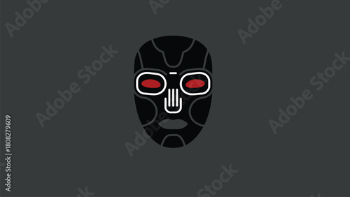 Print Cyber Hacker Mask with Glowing Red Eyes and Robotic Face Vector illustration