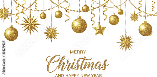 Golden Christmas Decorations with Merry Christmas Wishes