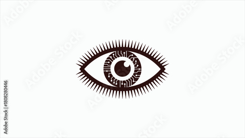 Print Cyber Security Eye with Circuit Board Iris and Eyelashes Vector illustration