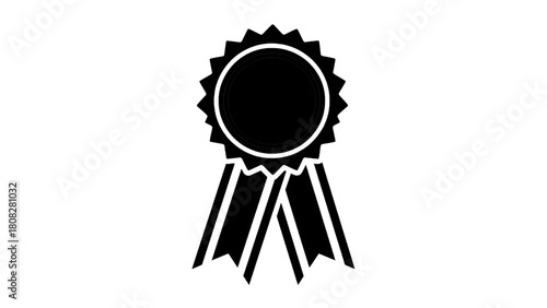Vector illustration of black silhouette of a rosette ribbon award, symbolizing achievement, quality, and recognition on transparent background