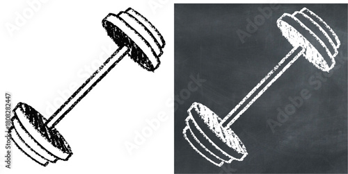 Chalk Handdrawn Barbell Vector Ideal for fitness, gym, weightlifting, and exercise projects requiring a hand-drawn chalkboard aesthetic.