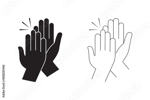 High Five icons vector on black and white.  Success gesture. Friend clap hands high five sign vector. liner and solid style high five icons. Vector illustration. 