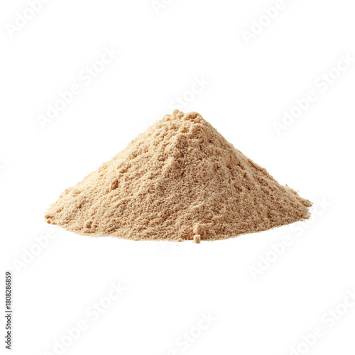 Pile of light brown powder on transparent background