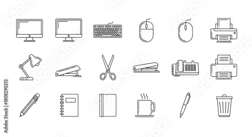 Office Tools and Stationery Simple Line Icons for Productivity and Organization