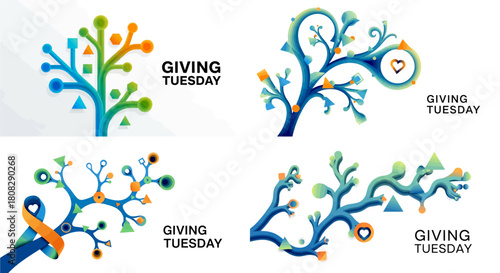 Gift Ribbon Fractal Poster. Giving Tuesday Flat Vector