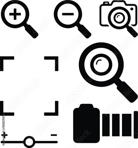 Zoom & Camera Tool Icons Set.