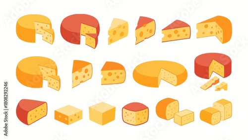 Collection of various cheese types presented in isometric view, perfect for food-related designs