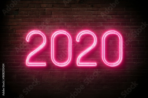 Neon Sign Displaying Bright Pink Numbers for Year 2020