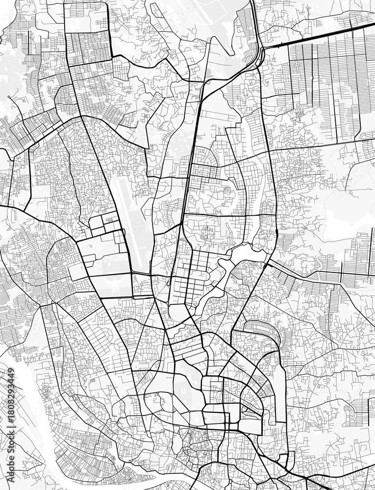 Obraz premium Dhaka City Map. Minimalist black and white line art poster for printing, wallpaper, wall art, and map resources for home and office decor