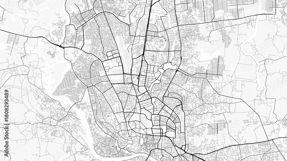 Obraz premium Dhaka City Map. Minimalist black and white line art poster for printing, wallpaper, wall art, and map resources for home and office decor