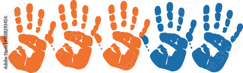 Handprint row in orange and blue
