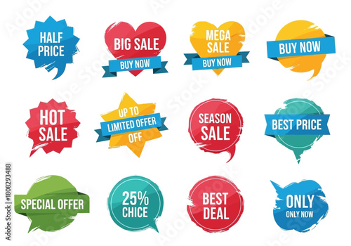 Grunge Sale Labels Vector Collection - Hand-Drawn Discount & Promotion Badges for Marketing
