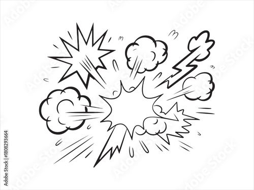 Hand Drawn Comic Explosion and Smoke Burst Doodles – Sketch Impact Icons