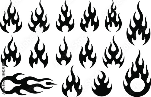 Flames silhouette set for design