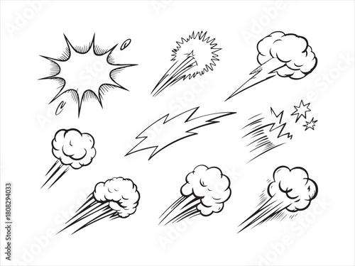 Hand Drawn Comic Explosion and Smoke Burst Doodles – Sketch Impact Icons