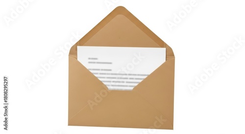 Open Brown Envelope with Blank Paper Inside, Mail, Letter, Communication