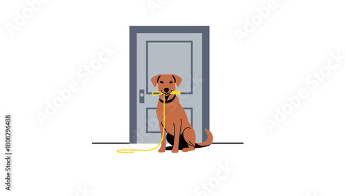 Man with dog and cat standing at door cartoon illustration